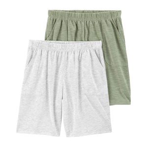 Green/Grey Kid 2-Pack Pull-On Slub Jersey Pajama Shorts