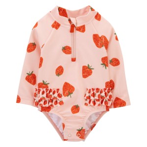 Pink Baby Strawberry 1-Piece Half-Zip Rashguard