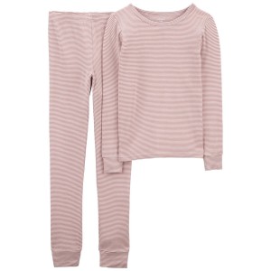 Pink Kid 2-Piece Striped PurelySoft Pajamas