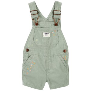 Green Baby Embroidered Floral Shortalls