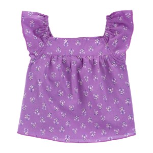 Purple Toddler Floral Poplin Top