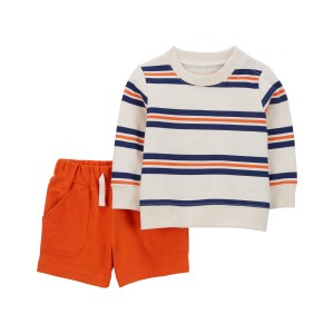 Multi Baby 2-Piece Striped Sweatshirt & Short Set