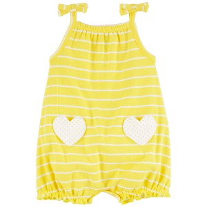 Yellow Baby Heart Pocket Cotton Romper