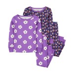 Purple Toddler 4-Piece Flowers 100% Snug Fit Cotton Pajamas
