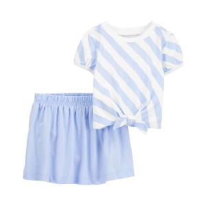 Blue/White Baby 2-Piece Striped Top & Skort Set