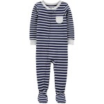 Navy Toddler 1-Piece Striped Snug Fit Cotton Footie Pajamas
