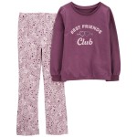 Purple Kid 2-Piece Best Friends Club Top & Flare Legging Set