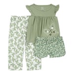 Green Toddler 3-Piece Butterfly Loose Fit Pajamas
