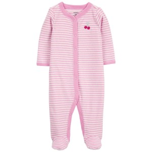 Pink Baby Cherry Snap-Up Terry Sleep & Play Pajamas