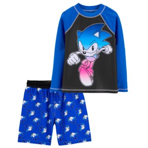 Multi Kid Sonic The Hedgehog Rashguard & Swim Trunks Set