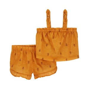 Gold Toddler 2-Piece Pineapple Loose Fit Pajama Set