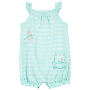 Blue Baby Striped Frog Cotton Romper