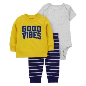 Yellow Baby 3-Piece Good Vibes Little Pullover Set