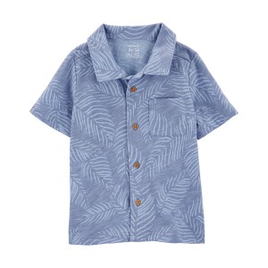Blue Baby Palm Tree Button-Front Shirt