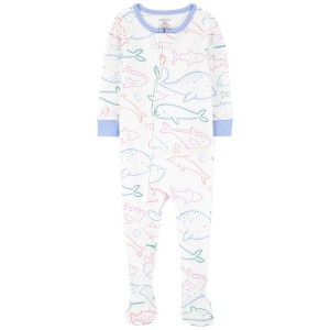 Multi Baby 1-Piece Whale Thermal Footie Pajamas