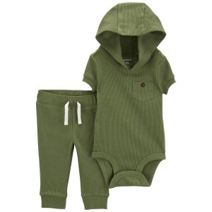Green Baby 2-Piece Hooded Thermal Bodysuit Pant Set