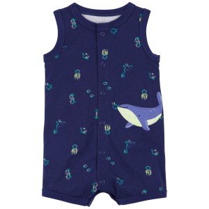 Navy Baby Whale Snap-Up Romper