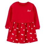 Red Toddler Love Hearts French Terry Dress