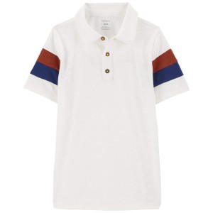 White Kid Striped Polo Shirt