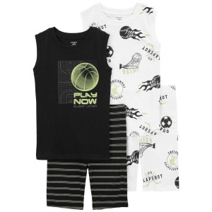 Black/White Kid 4-Piece Basketball 100% Snug Fit Cotton Pajamas