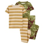 Multi Kid 4-Piece Camo Striped 100% Snug Fit Cotton Pajamas