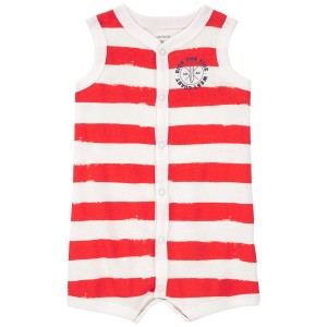 Red Baby Striped Snap-Up Romper