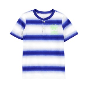 Blue/White Kid Striped Jersey Henley