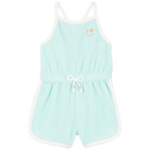 Blue Baby Embroidered Terry Criss-Cross Romper