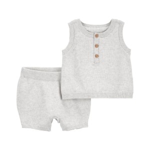 Grey Baby 2-Piece Sweater Tank & Short Set