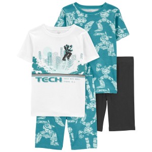 Blue/White Kid 4-Piece Robot 100% Snug Fit Cotton Pajamas
