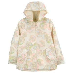 Cream Floral Print Kid Floral Rain Jacket