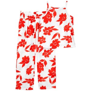 Red/White Kid 2-Piece Floral Loose Fit Pajamas