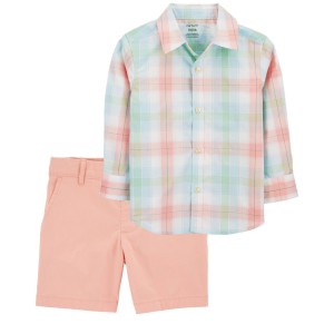 Multi Baby 2-Piece Button-Down Shirt & Stretch Chino Shorts Set