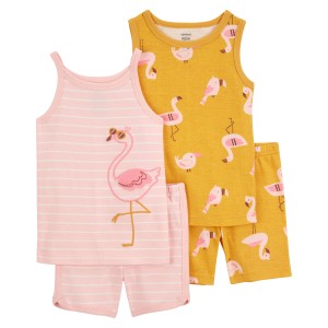 Pink, Yellow Baby 4-Piece Tank and Shorts Set