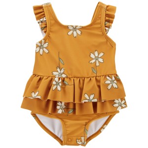 Gold Baby Floral 1-Piece Swimsuit