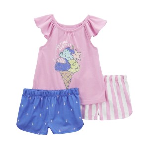 Purple/Blue Toddler 3-Piece Ice Cream Loose Fit Pajama Set