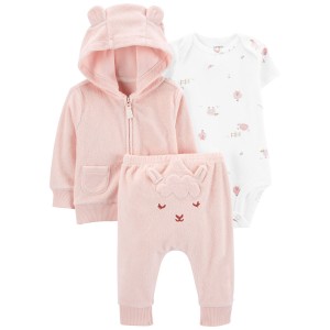 Pink/White Baby 3-Piece Terry Little Cardigan Set