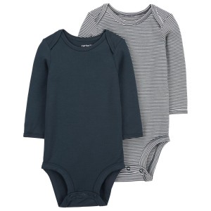Navy Baby 2-Pack PurelySoft Long-Sleeve Bodysuits
