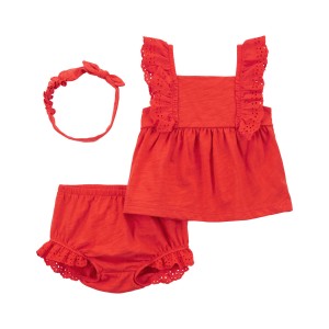 Red Baby 3-Piece Bubble Short Set
