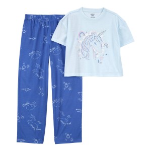 Blue Kid 2-Piece Boxy Crop Unicorn Loose Fit Pajamas