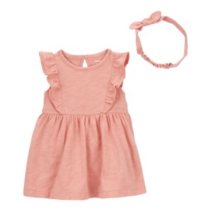 Pink Baby 2-Piece Bodysuit Dress & Headwrap Set