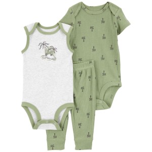 Green Baby 3-Piece Palm Tree Little Bodysuit Set