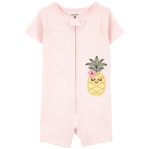 Pink Toddler 1-Piece Pineapple 100% Snug Fit Cotton Romper Pajamas