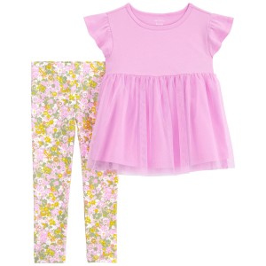 Multi Baby 2-Piece Tulle Top & Floral Legging Set
