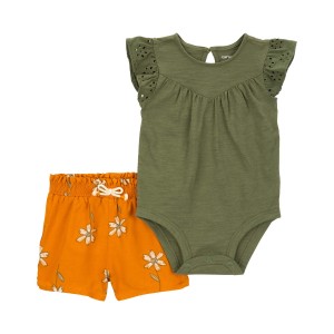Green/Orange Baby 2-Piece Eyelet Bodysuit & LENZING ECOVERO Shorts
