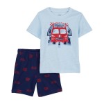 Blue Toddler 2-Piece Firetruck Tee & Short Set