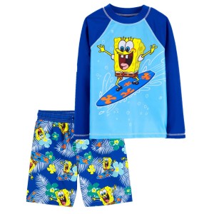 Multi Kid Spongebob Squarepants Rashguard & Swim Trunks Set