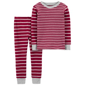 Red Baby 2-Piece Striped Snug Fit Cotton Pajamas