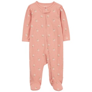 Pink Baby Floral 2-Way Zip Cotton Sleep & Play Pajamas