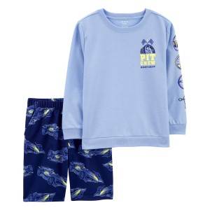 Blue Kid 2-Piece Race Car Loose Fit Pajamas
